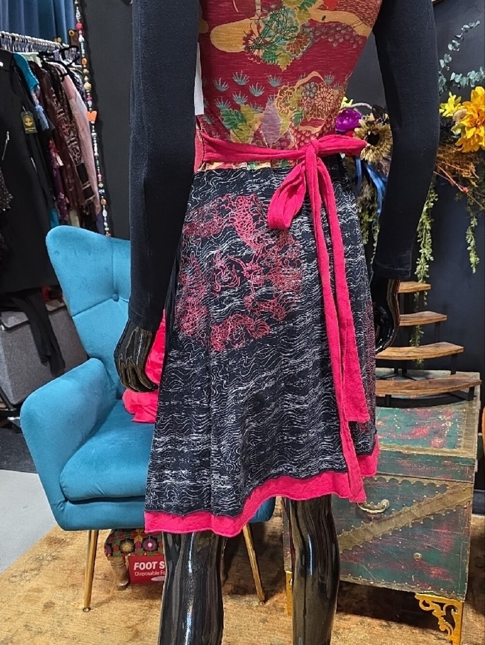 Desigual Black and Red Long-Sleeve Fit & Flare Dress with Multicolor Bodice - Picture 8 of 12